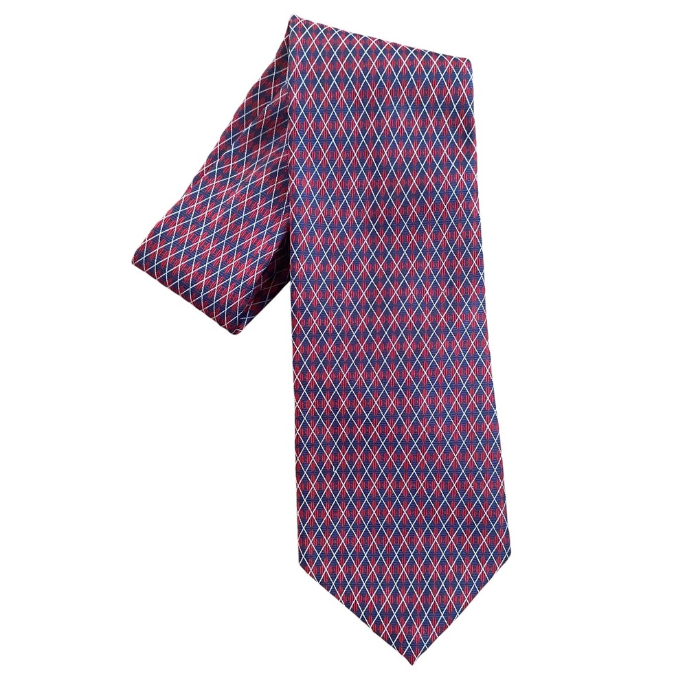 Brooks Brothers 346 Mens Silk Tie Red‎ Navy Christmas Geometric Diamond